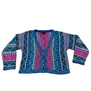 Vintage Pavo Real Peru Colorful Southwestern Cropped Cardigan Sweater Size Small